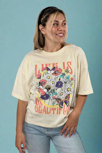 Life Is Beautiful Graphic Crop Tee - Ivory