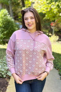 Jacquard Mixed Hoodie - Mauve