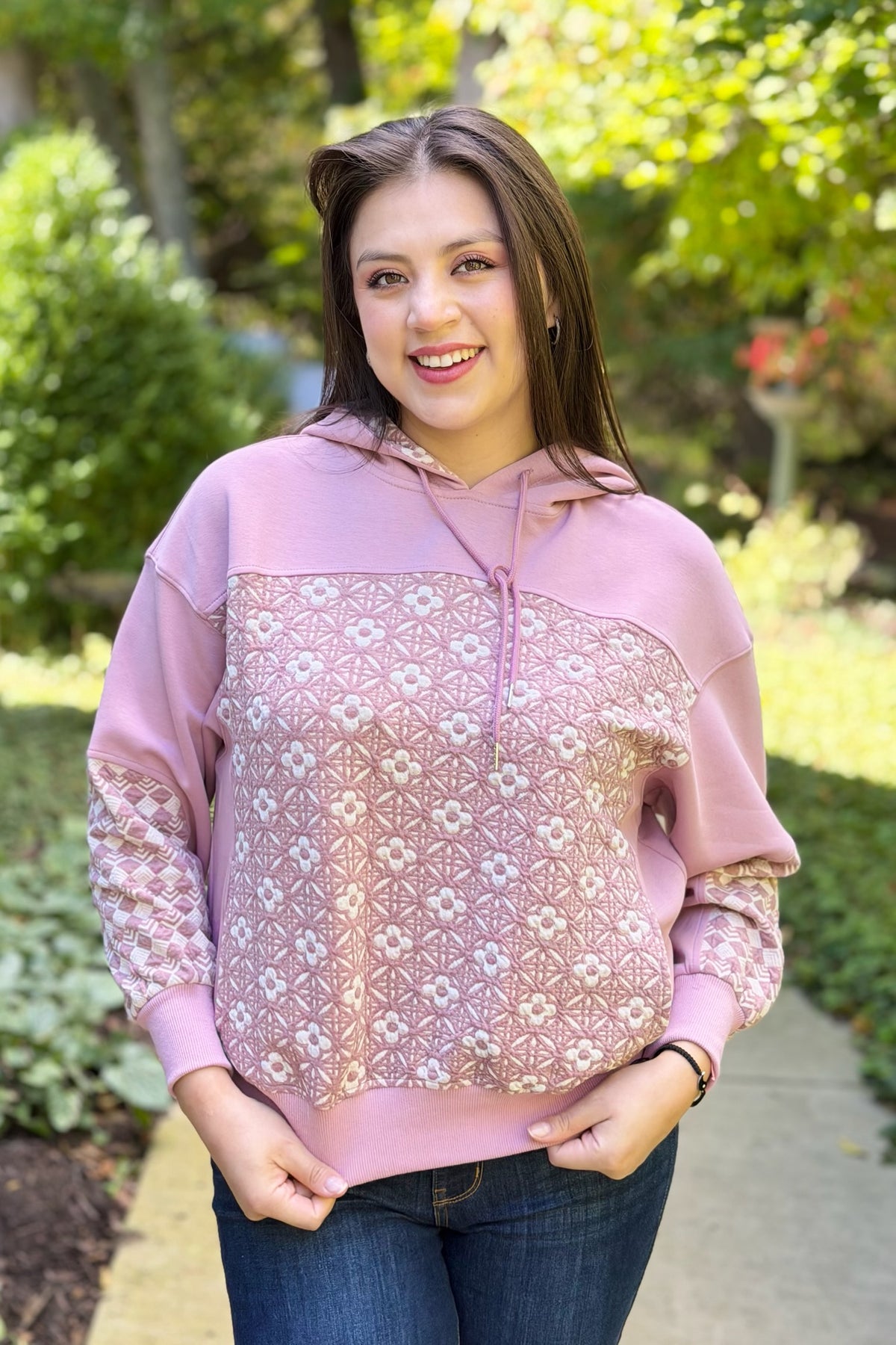 Jacquard Mixed Hoodie - Mauve