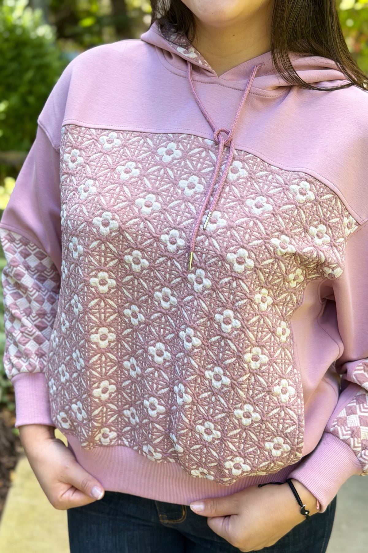 Jacquard Mixed Hoodie - Mauve