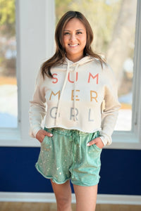 Summer Girl Graphic Cropped Hoodie