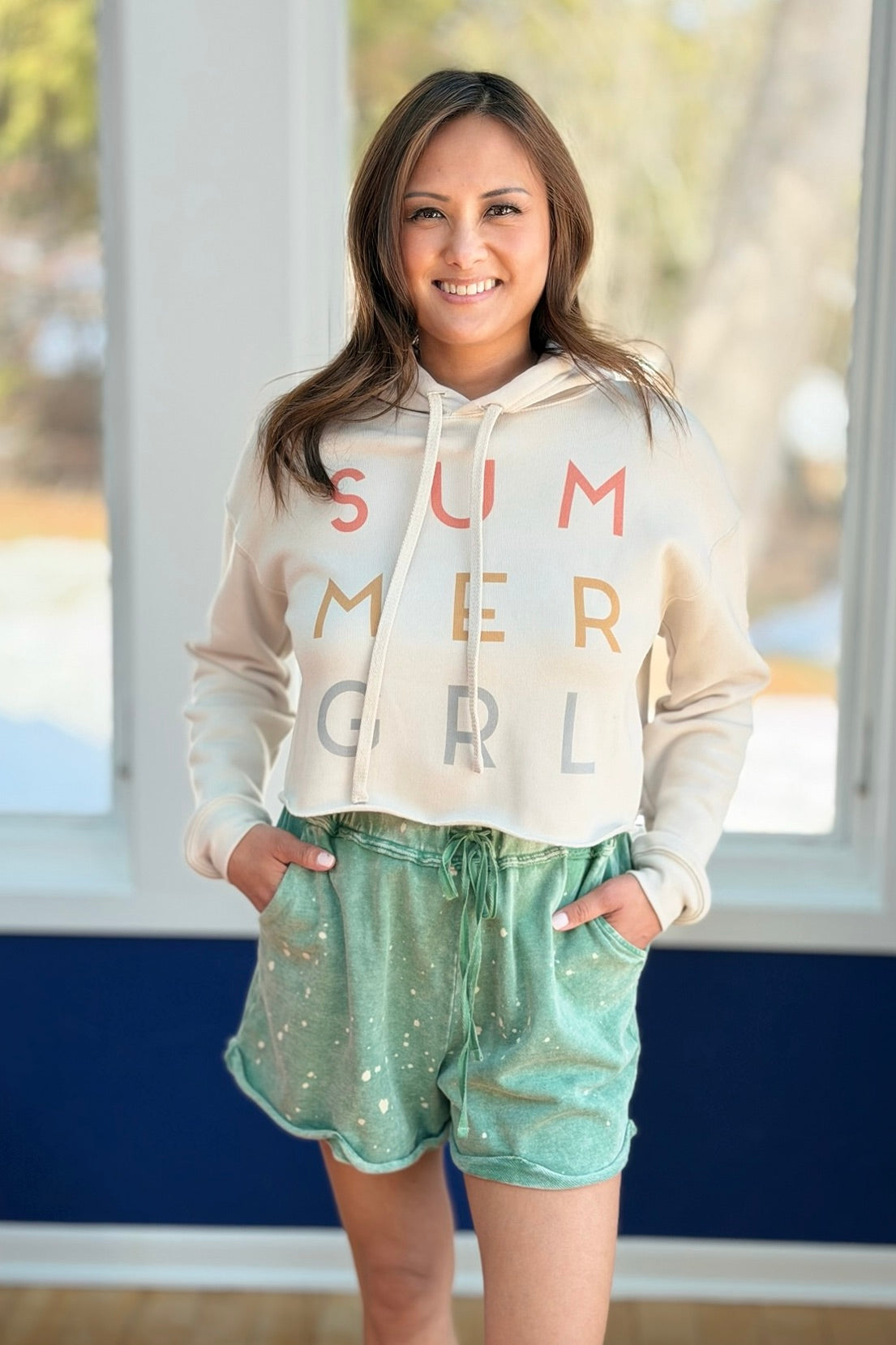 Summer Girl Graphic Cropped Hoodie