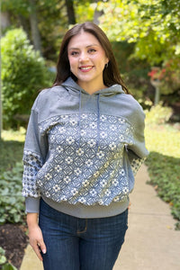 Jacquard Mixed Hoodie - Heather Grey