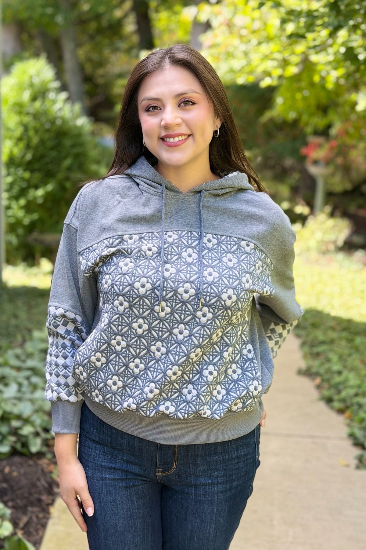 Jacquard Mixed Hoodie - Heather Grey