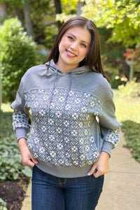 Jacquard Mixed Hoodie - Heather Grey