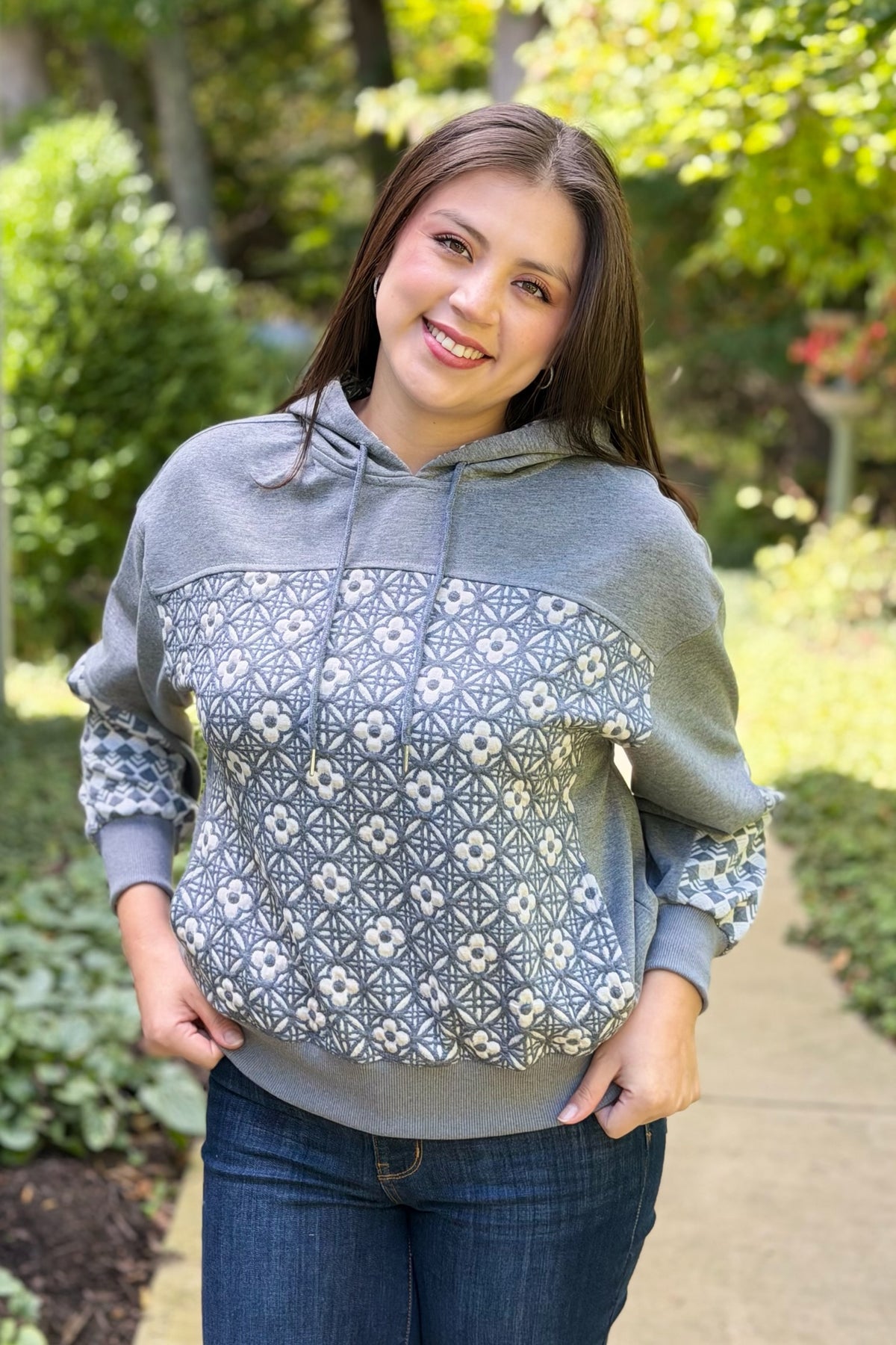 Jacquard Mixed Hoodie - Heather Grey