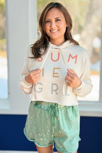 Summer Girl Graphic Cropped Hoodie
