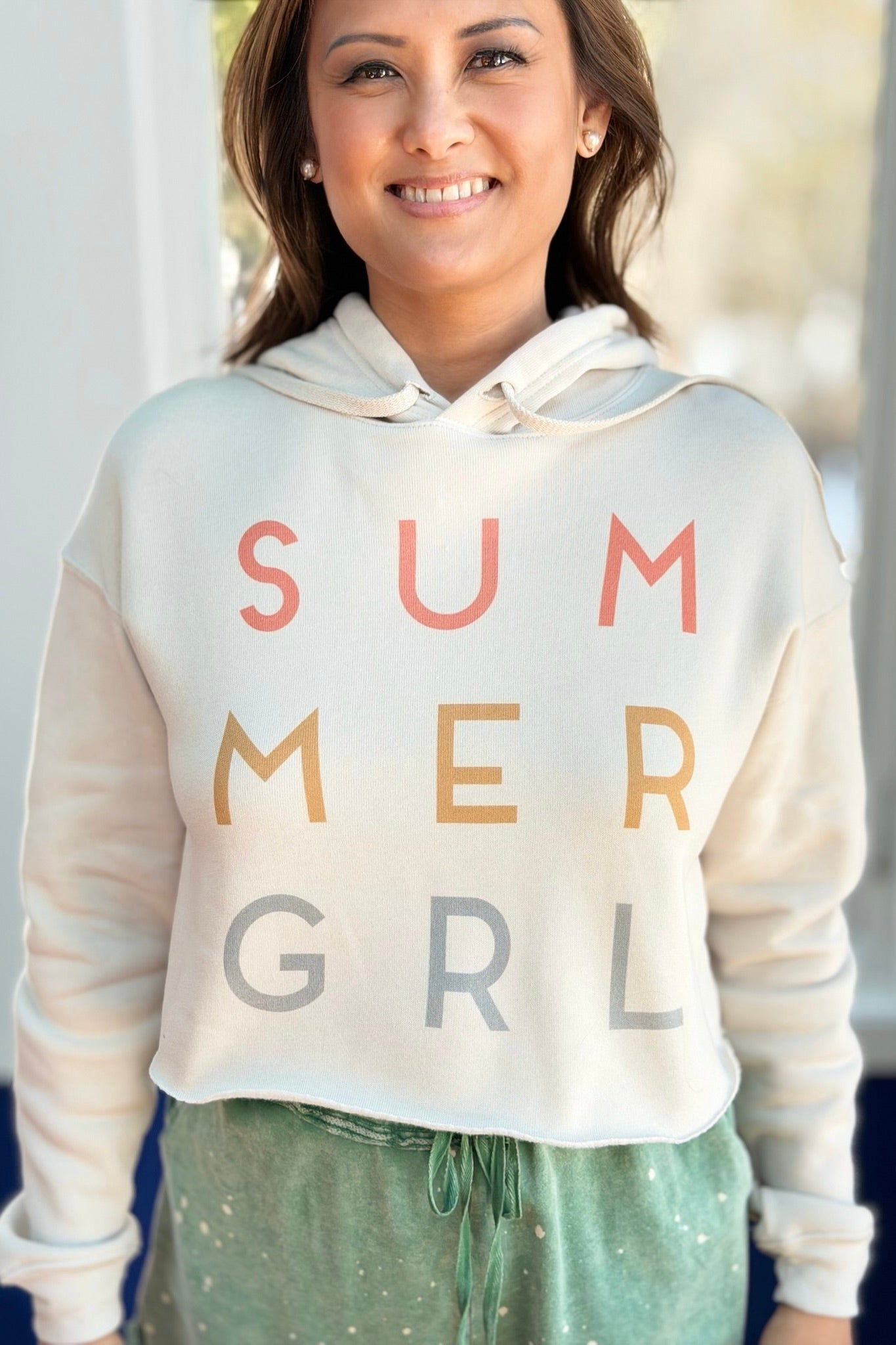 Summer Girl Graphic Cropped Hoodie