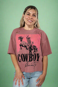 Cowboy Country Rodeo Graphic Crop Tee - Mauve