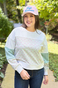 Floral Patchwork Sweatshirt - Sage