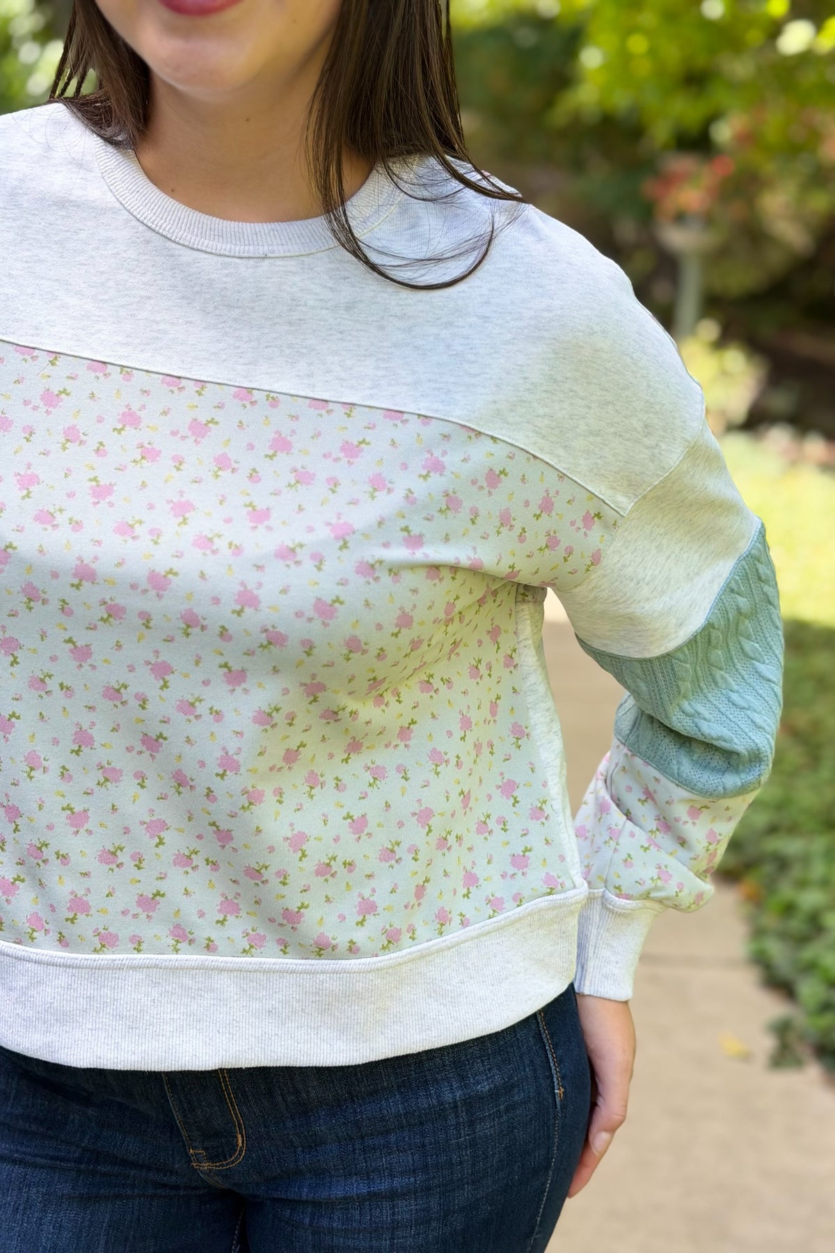 Floral Patchwork Sweatshirt - Sage