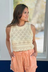Crochet Knit Crop Top With Scalloped Hem