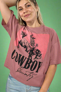 Cowboy Country Rodeo Graphic Crop Tee - Mauve