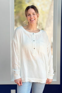 Button Up Henley Tunic - Ivory