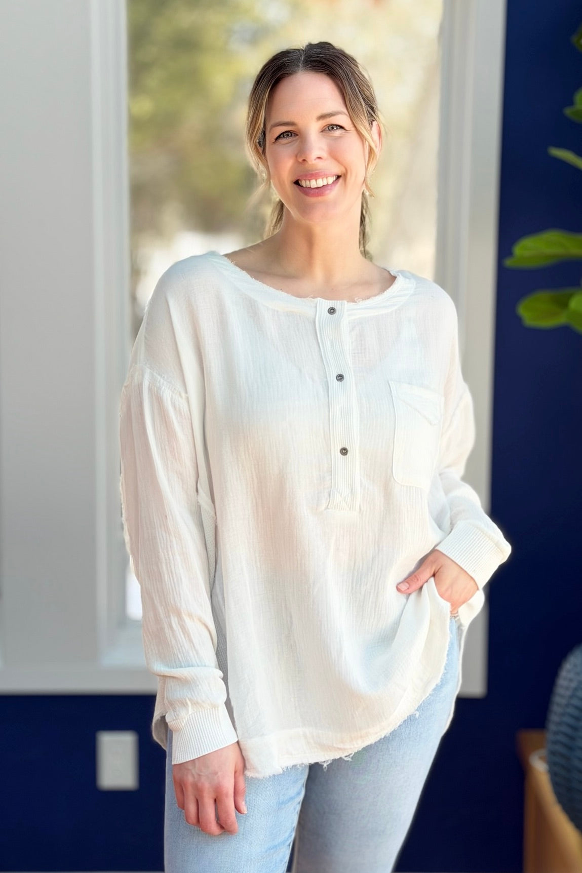 Button Up Henley Tunic - Ivory