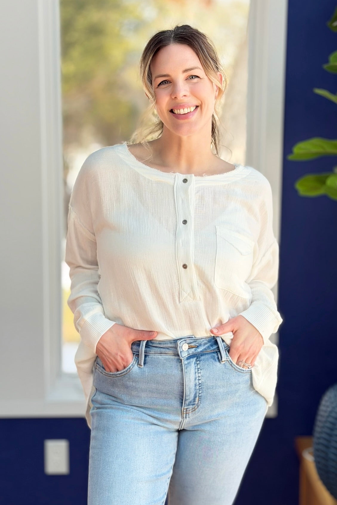 Button Up Henley Tunic - Ivory