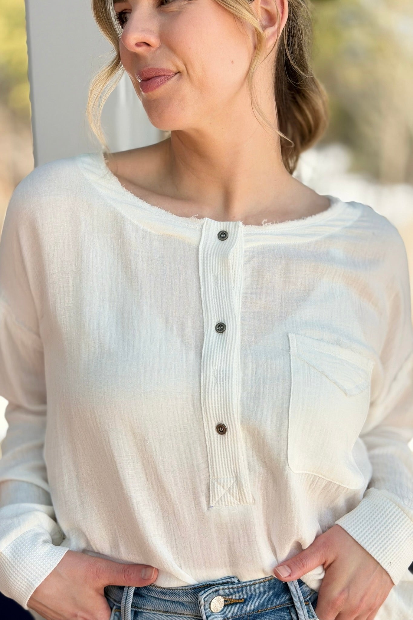 Button Up Henley Tunic - Ivory