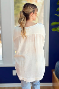 Button Up Henley Tunic - Ivory