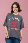 Summer Babe Cocktail Club Crop Tee - Charcoal