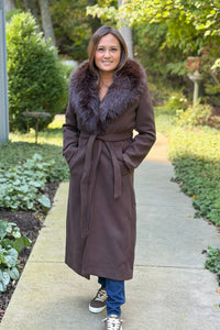 Monarch Faux Fur-Collar Coat - Coffee