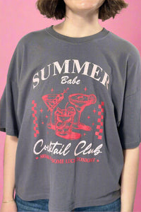 Summer Babe Cocktail Club Crop Tee - Charcoal