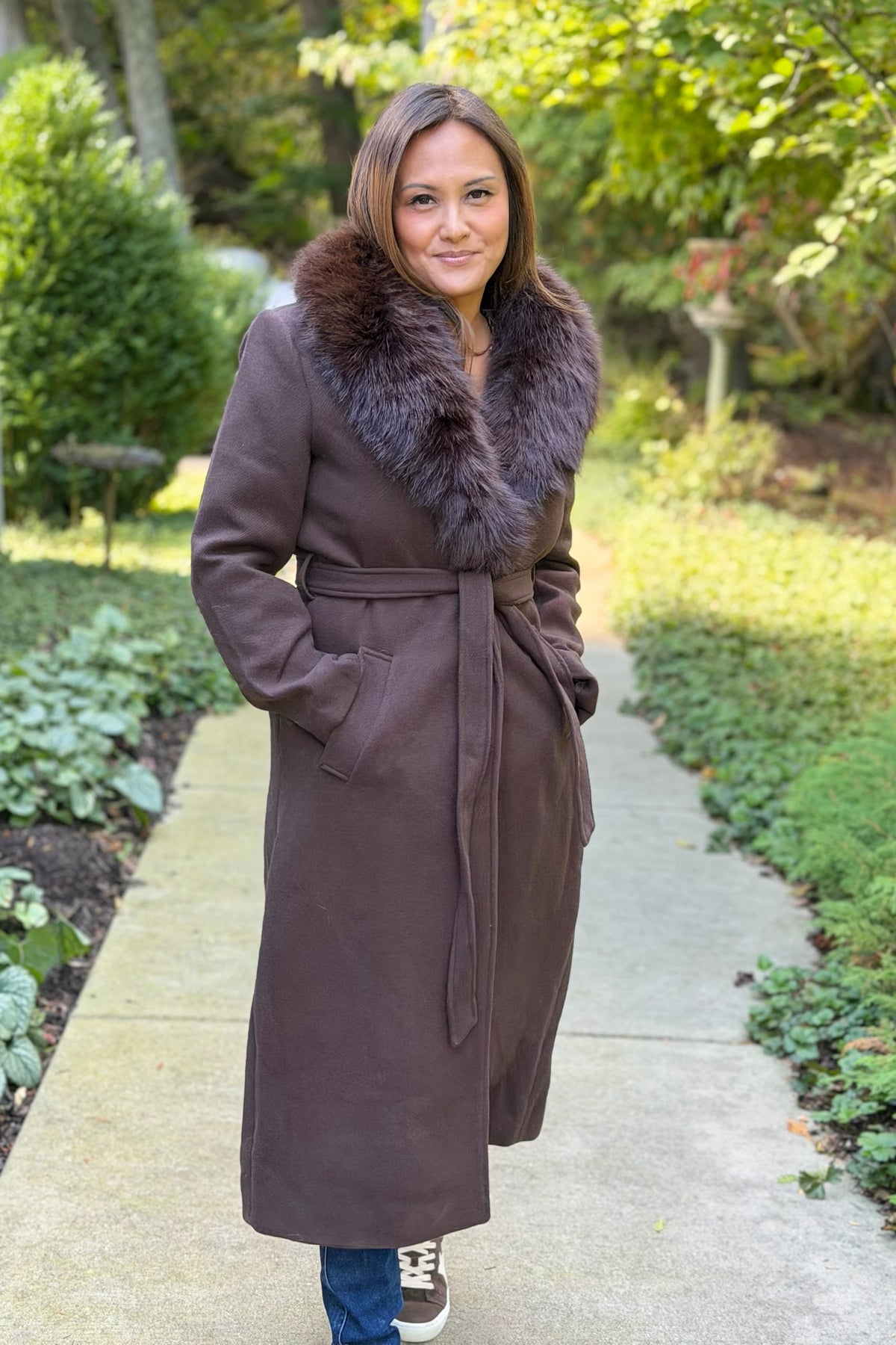 Monarch Faux Fur-Collar Coat - Coffee