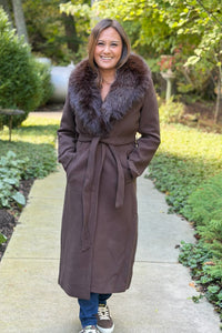 Monarch Faux Fur-Collar Coat - Coffee