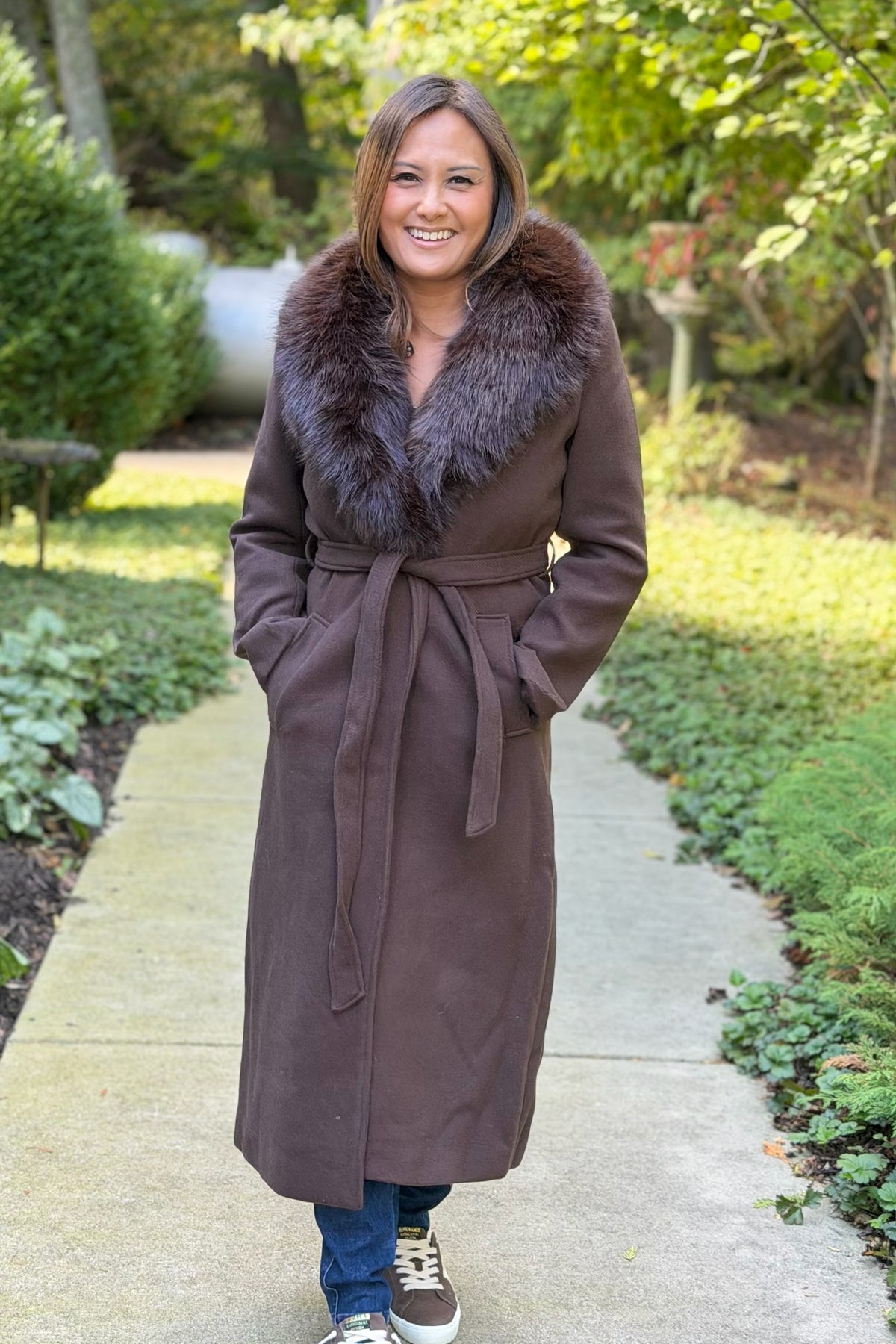 Monarch Faux Fur-Collar Coat - Coffee