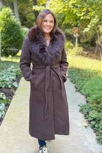 Monarch Faux Fur-Collar Coat - Coffee