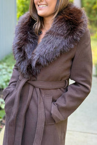 Monarch Faux Fur-Collar Coat - Coffee