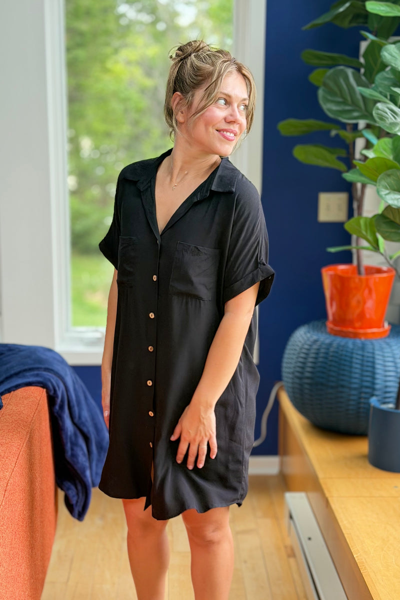 Short Sleeve Button Down Shirt Dress