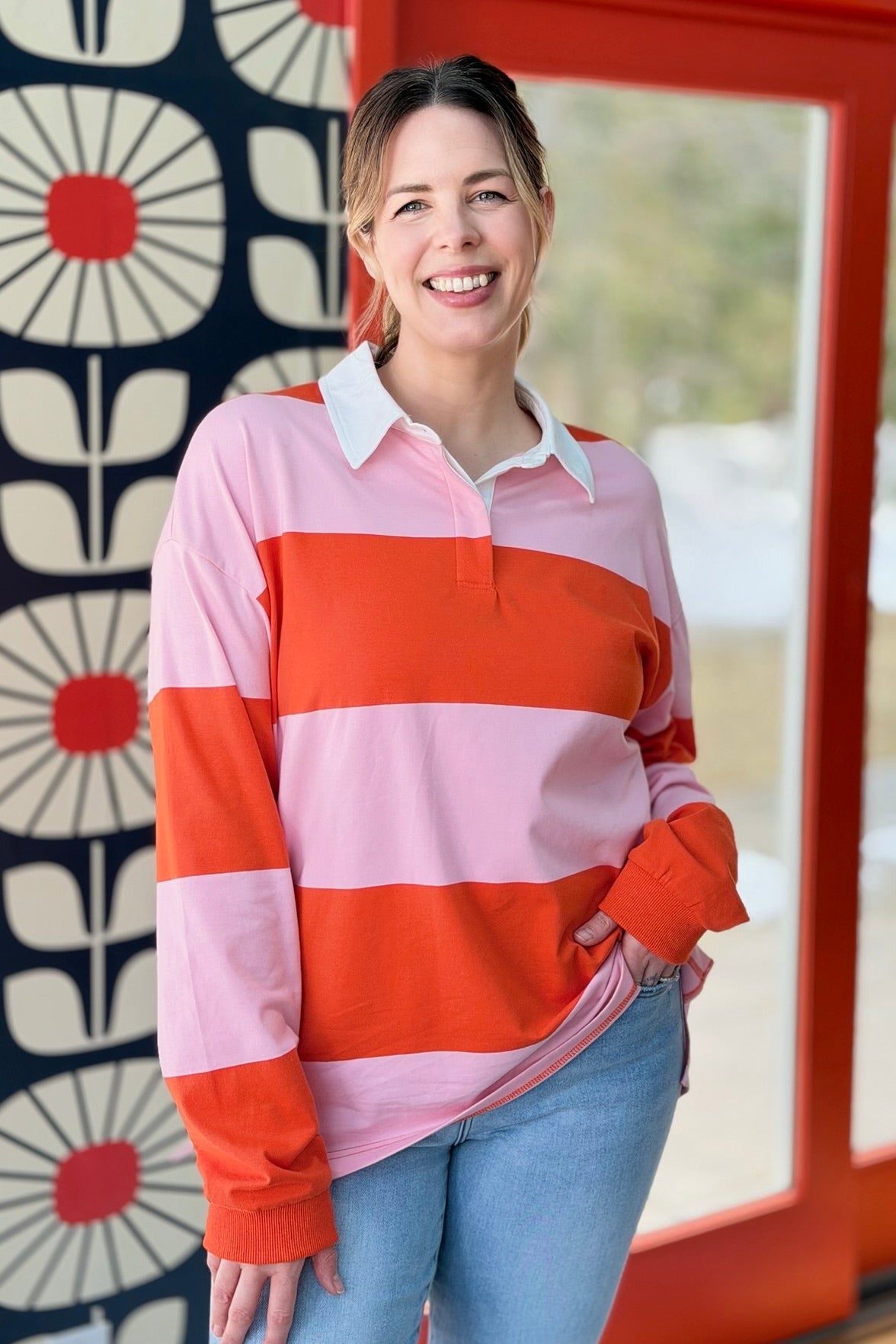 Colorblock Collared Top - Red