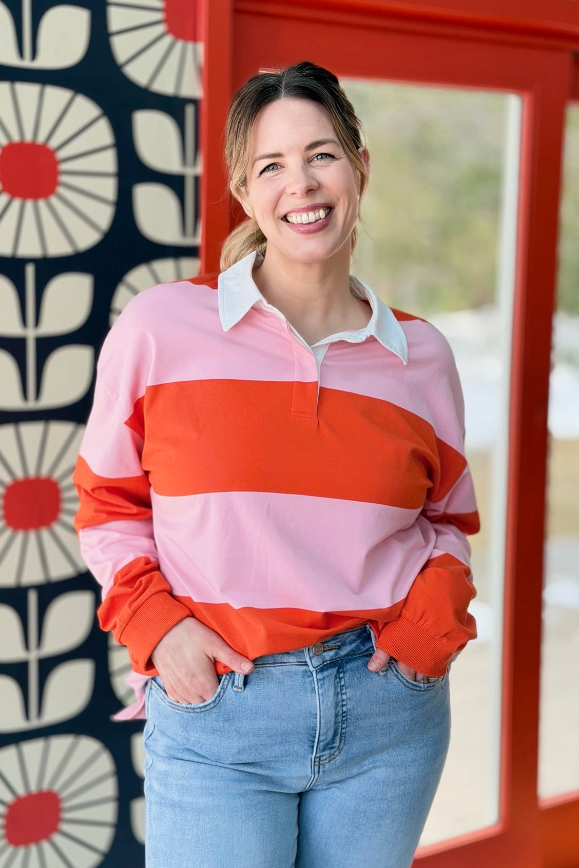 Colorblock Collared Top - Red