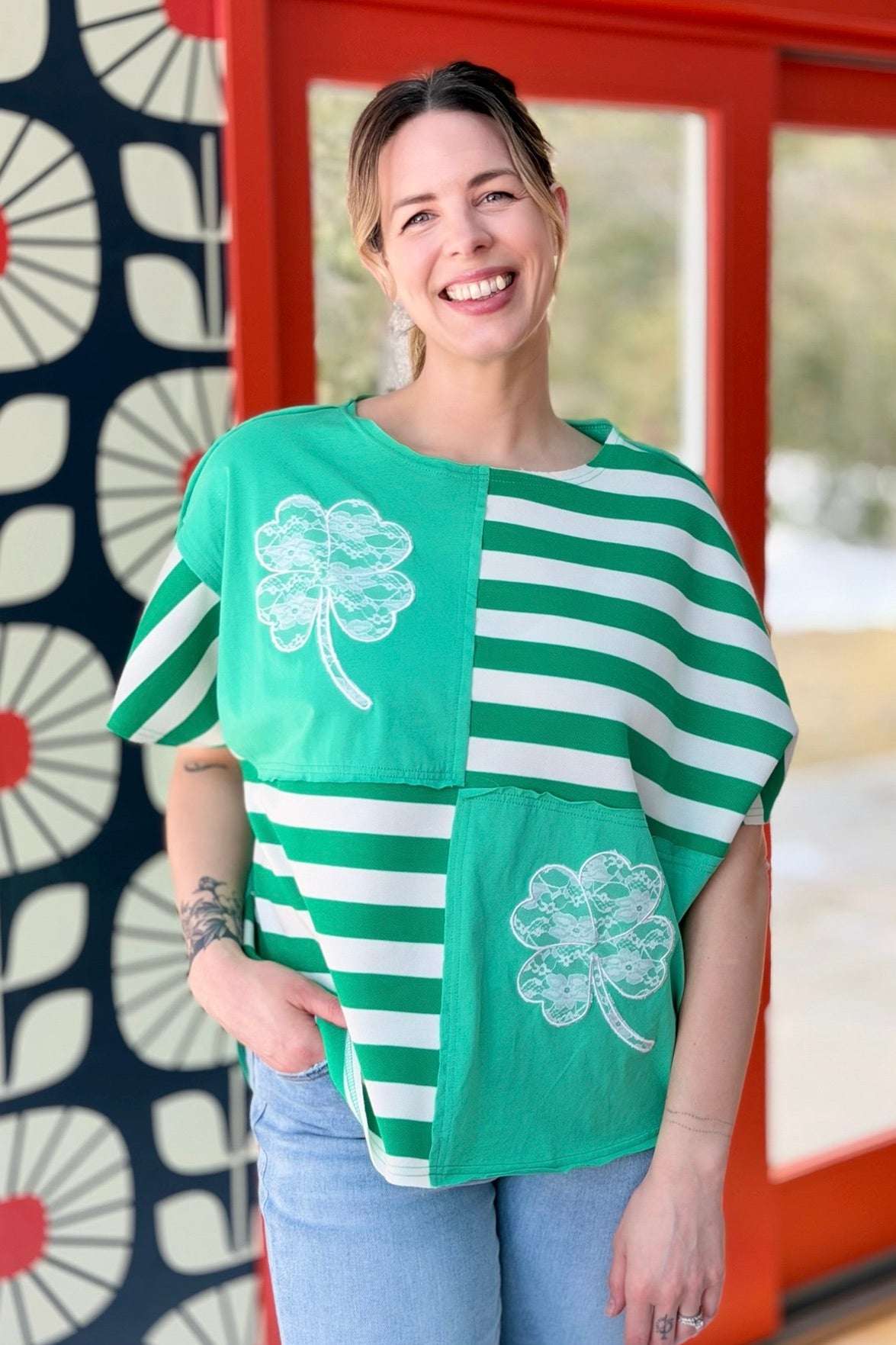 Clover Lace Embroidery Top - Green