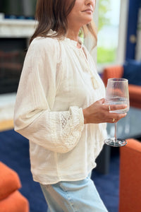 Tassel Tie Flowy Top - White