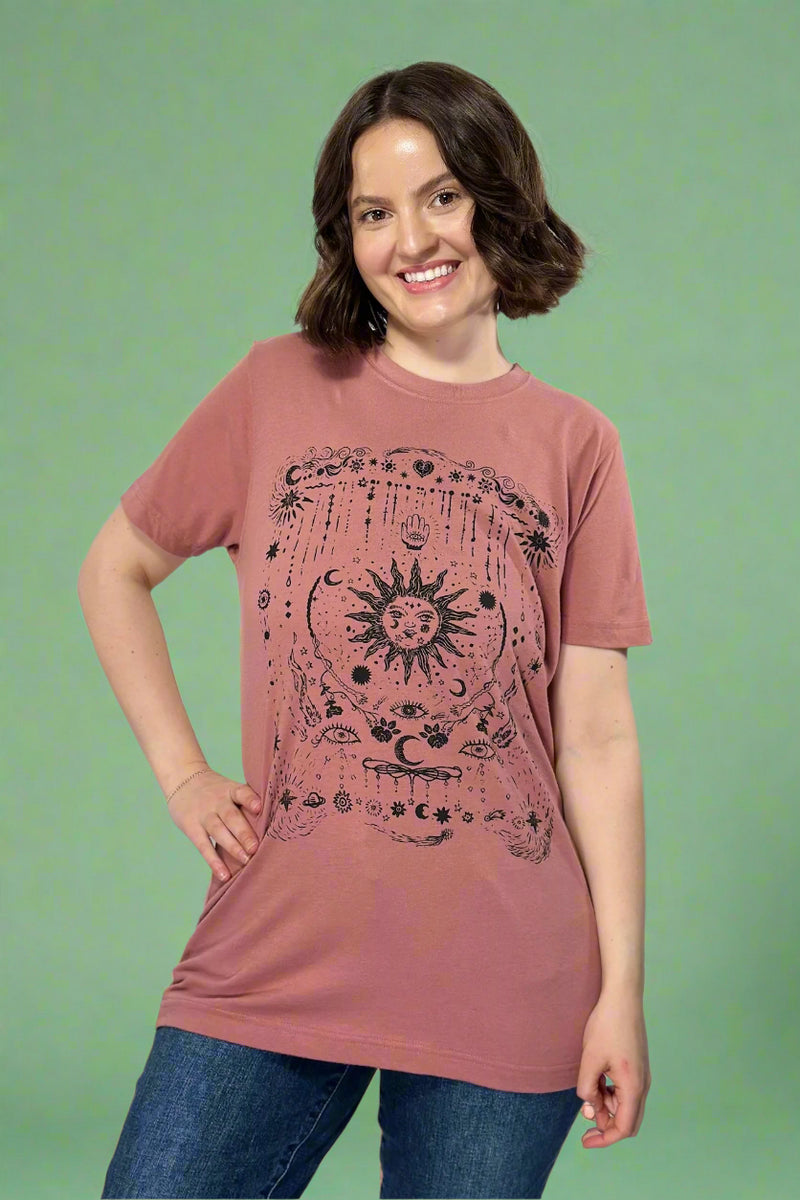 Stars Sun and Moon Graphic Tee - Mauve