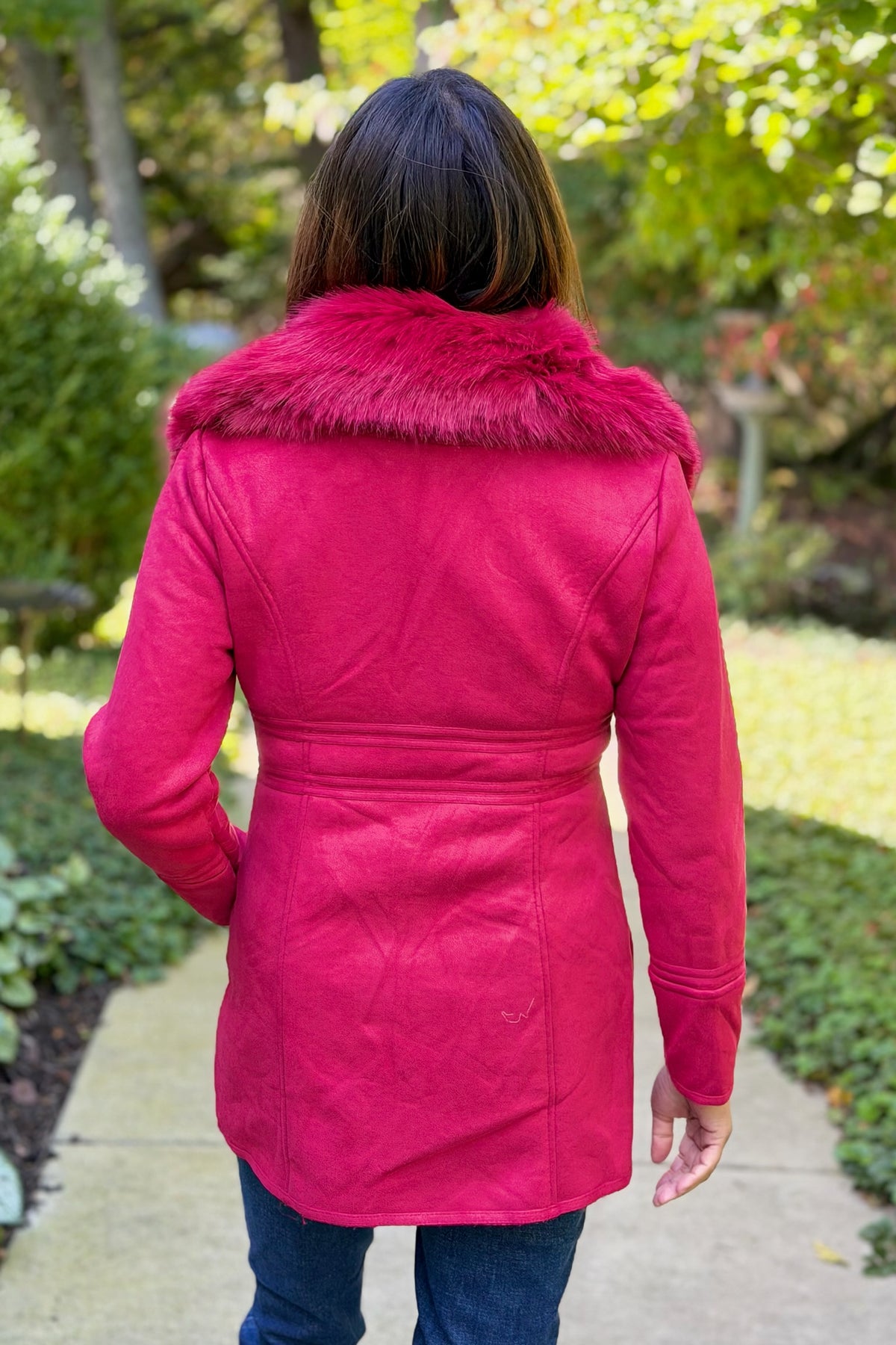Luxe Faux Fur-Collar Tailored Coat - Red