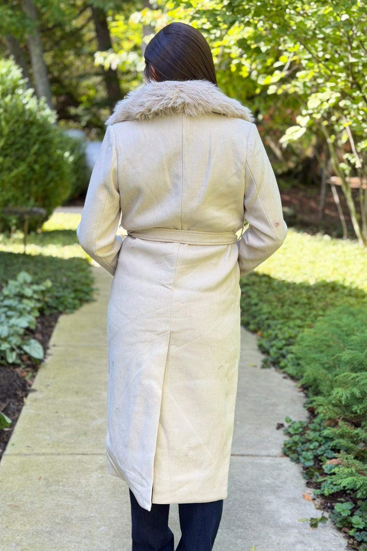 Monarch Faux Fur-Collar Coat - Cream