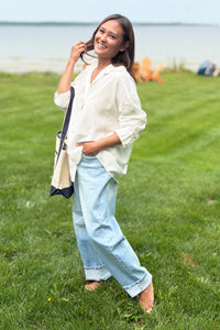 Gold Button Down Top - White