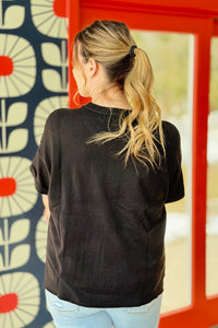 Crew Neck Knit T-Shirt - Black