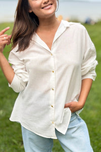 Gold Button Down Top - White