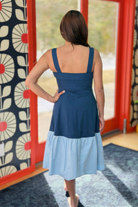 Two Toned Fold Over Neckband Dress - Navy