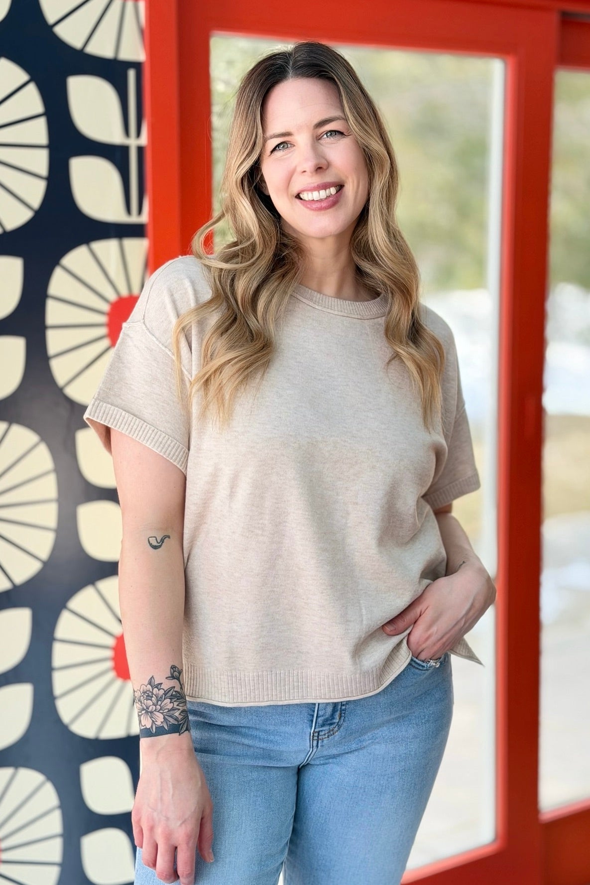 Crew Neck Knit T-Shirt - Oatmeal