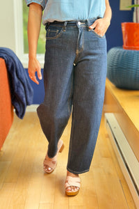 High Rise Dark Wash Slim Barrel Jeans LV34