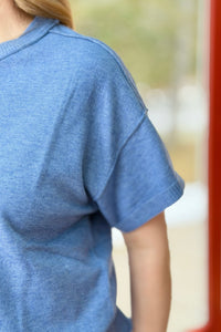 Crew Neck Knit T-Shirt - Denim Blue