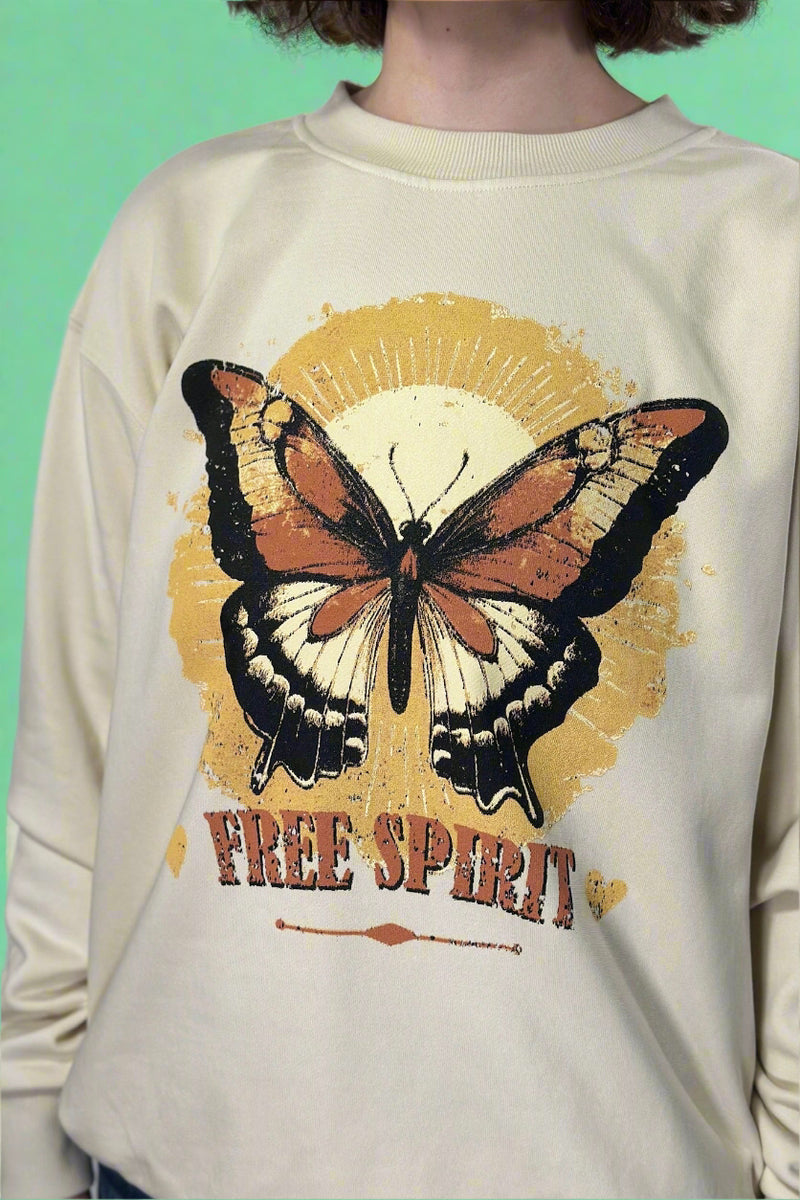 Free Spirit Butterfly Graphic Sweatshirt - Ivory