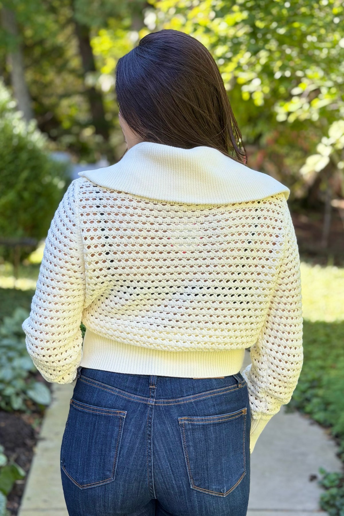 Zip-Up Open Knit Cardigan - Stone