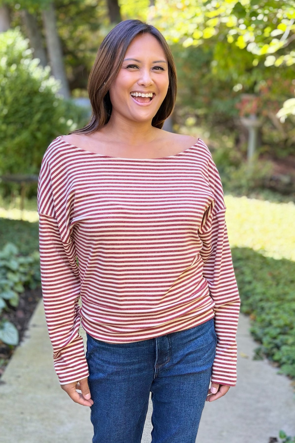 Off Shoulder Stripe Top - Red