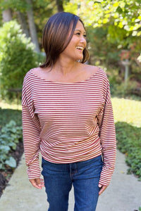 Off Shoulder Stripe Top - Red