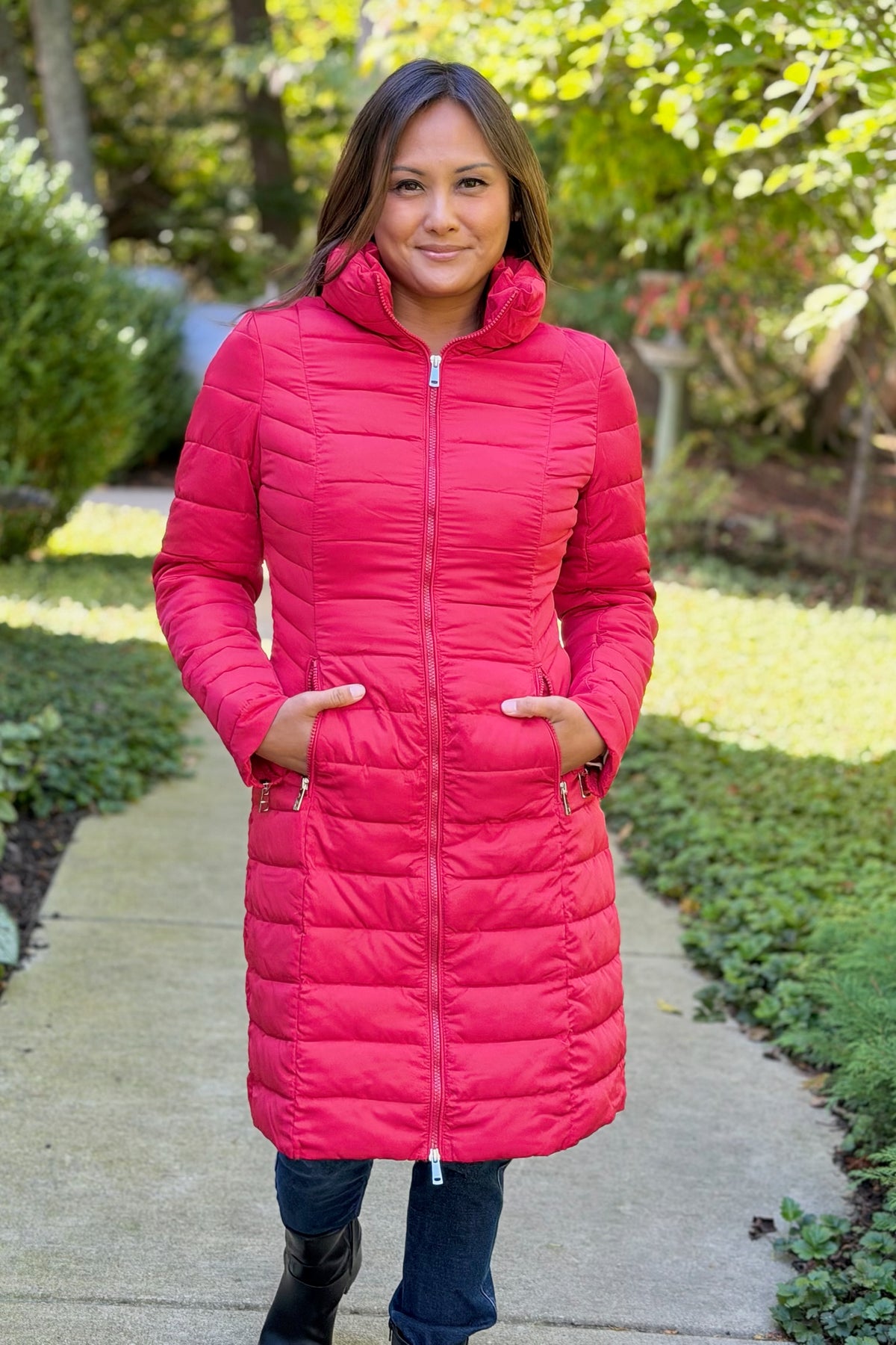 Summit Sleek Quilted Puffer Coat - Red
